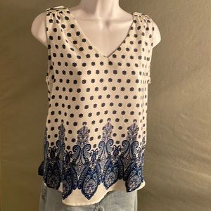 Forever 21 size S sleeveless tank  top shirt white and cobalt blue paisley